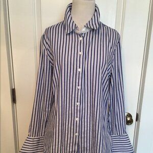 KUT FROM THE KLOTH TOP BLOUSE BUTTON DOWN BLUE WHITE PINSTRIPE Size L